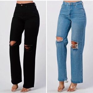 Wide Leg Ripped Jeans